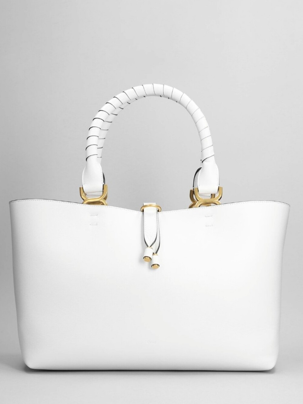 Chloé White Leather Wrapped-Handle Tote with Gold Hardware